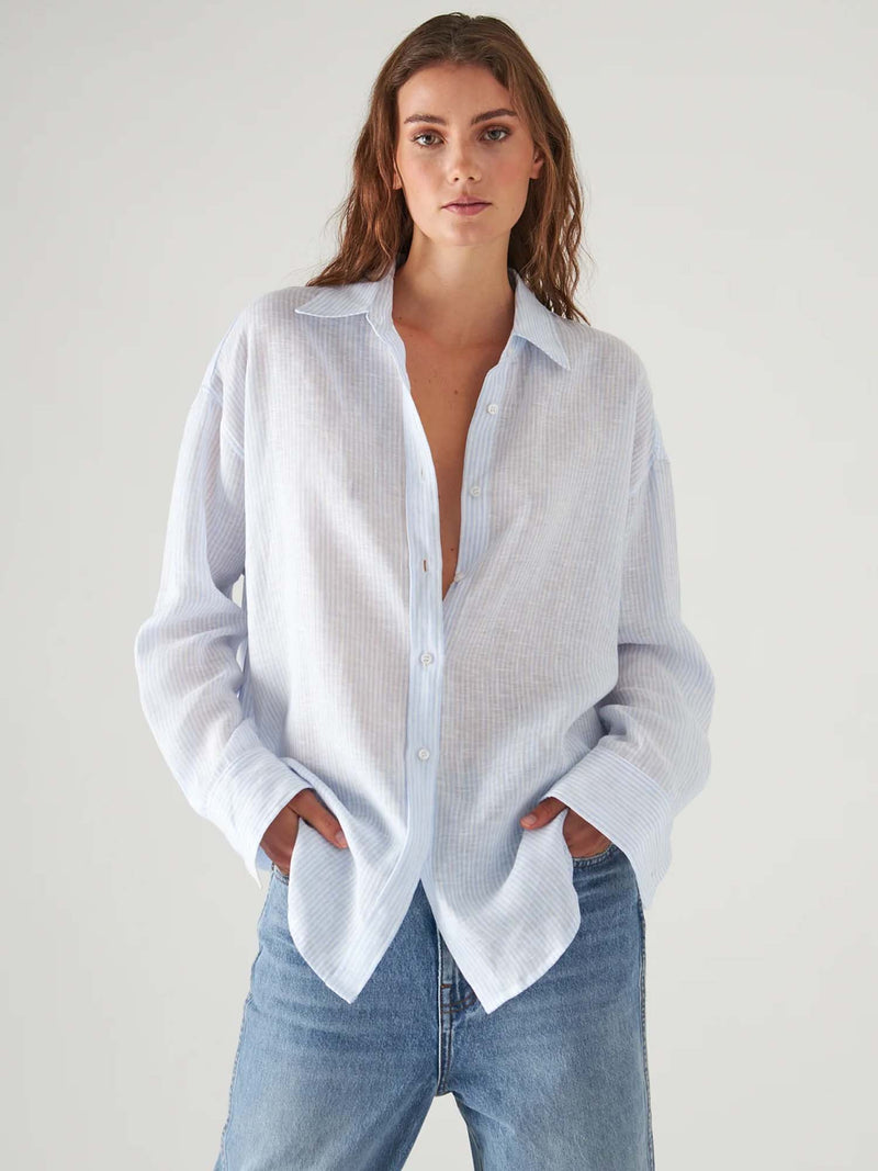 Patrick Assaraf Linen Stripe Boyfriend Shirt