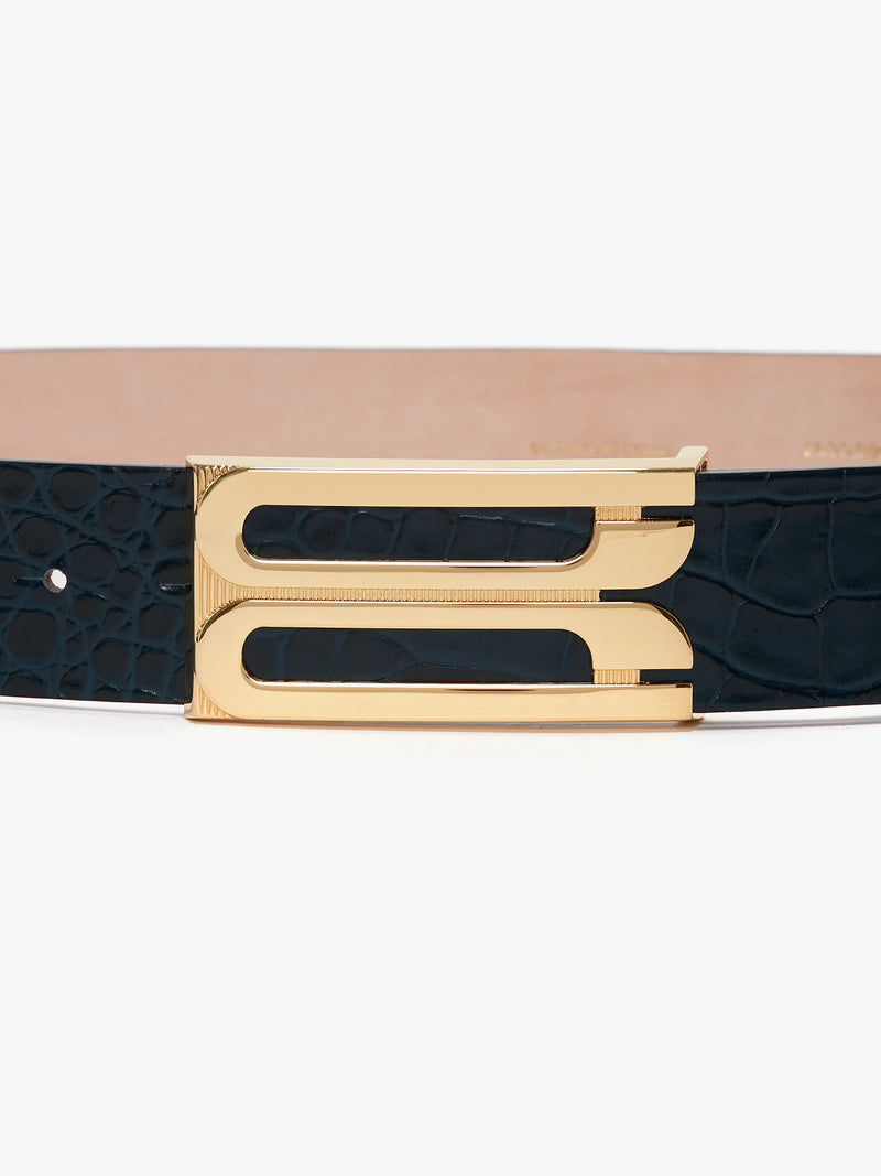 Victoria Beckham Croc Embossed Jumbo Frame Belt