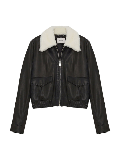 Dorothee Schumacher Sleek Statement Leather Jacket with Shearling Collar