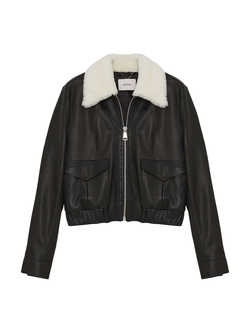 Dorothee Schumacher Sleek Statement Leather Jacket with Shearling Collar