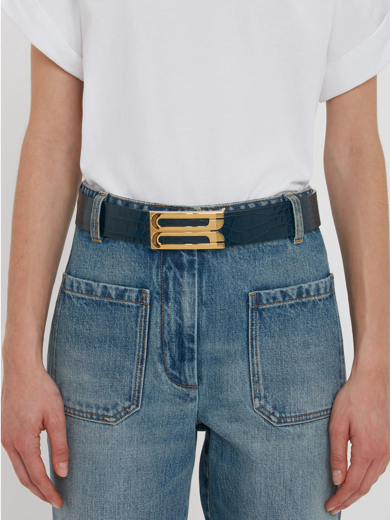 Victoria Beckham Croc Embossed Jumbo Frame Belt