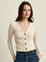 Patrick Assaraf Cupro Ribbed Cardigan