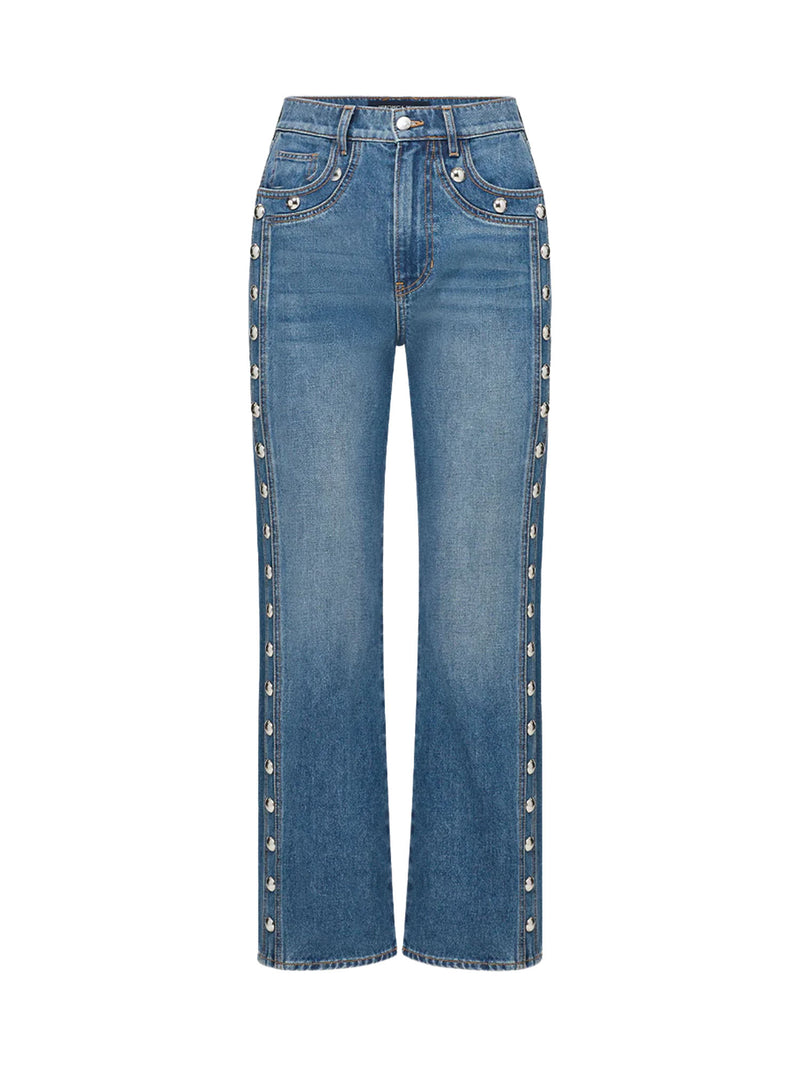 Veronica Beard Dylan High Rise Straight Studded Jean