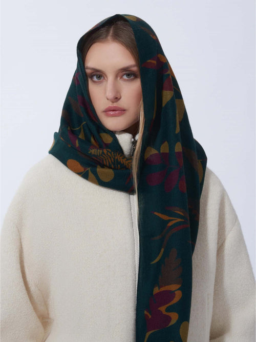 Cinzia Rocca Wool Scarf with Stylized Leaves