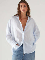 Patrick Assaraf Linen Stripe Boyfriend Shirt