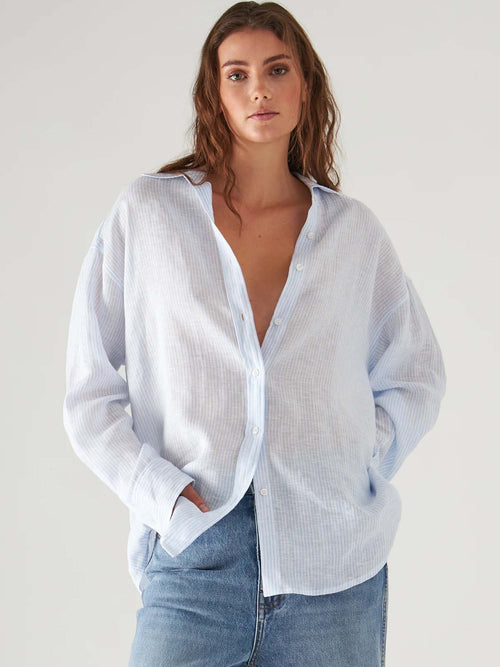 Patrick Assaraf Linen Stripe Boyfriend Shirt