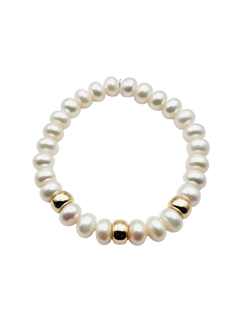 JMNYC Button Pearl Bracelet with 3 Gold Rondelles