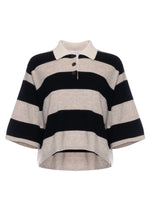 White + Warren Cashmere Cropped Striped Polo Sweater
