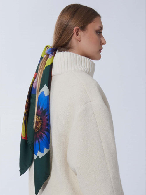 Cinzia Rocca Silk Twill Scarf with Floral Pattern