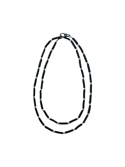 JMNYC Tube Shaped Black Coral and Freshwater Rice Pearl Necklace with Sterling Silver Clasp