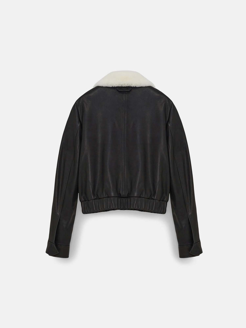Dorothee Schumacher Sleek Statement Leather Jacket with Shearling Collar