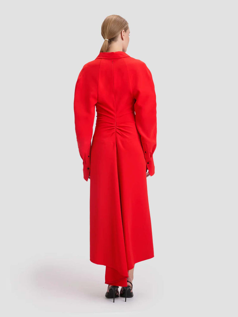 Victoria Beckham Long Sleeve Polo Collar Midi Dress