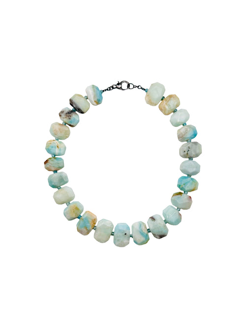 JMNYC Large Faceted Amazonite and Natural Blue Zircon Necklace with Sterling Silver Clasp