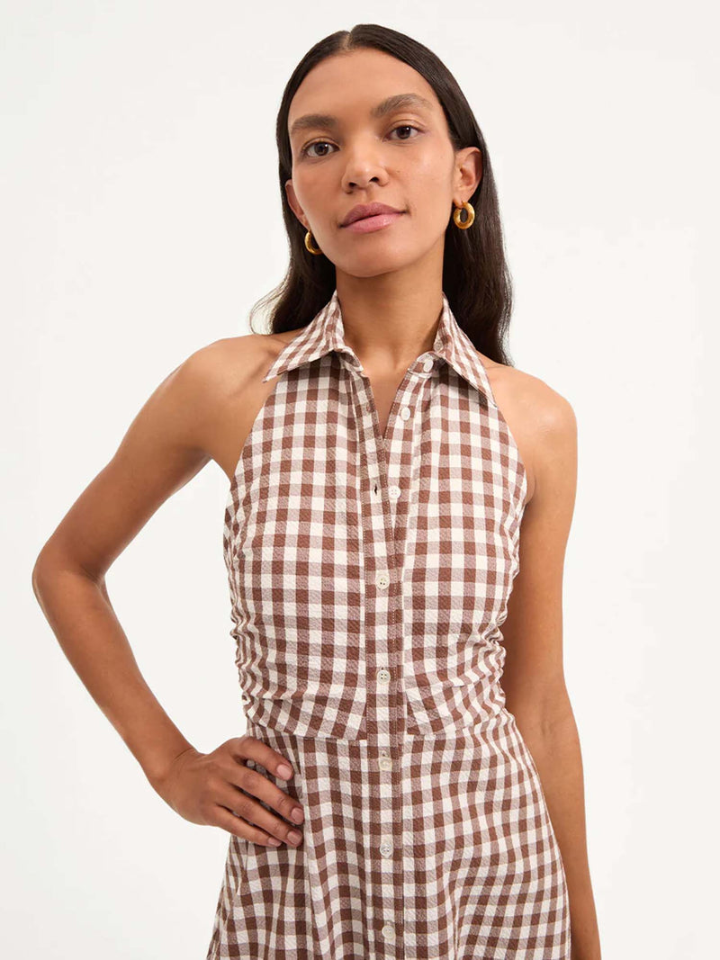 Veronica Beard Mackey Gingham Seersucker Halter Dress