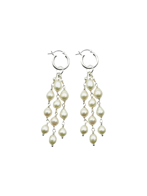 JMNYC Studio Petite Baroque Pearl 3-Strand Chandelier Earrings