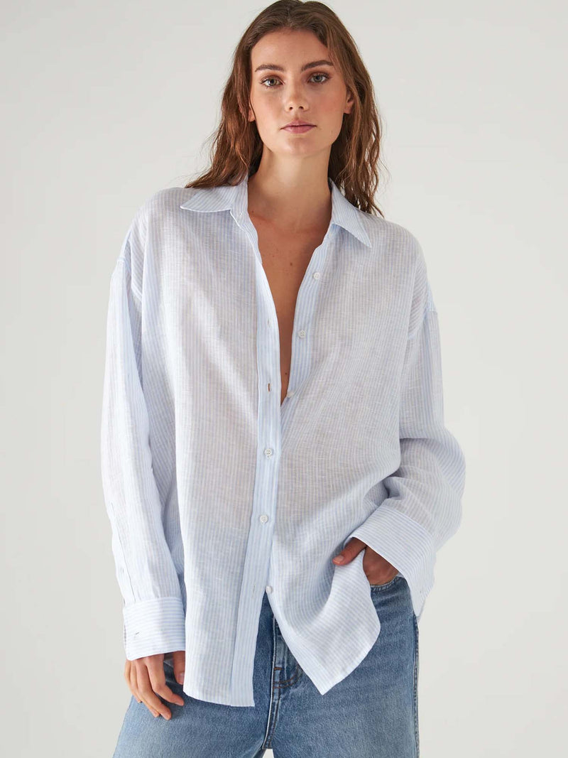 Patrick Assaraf Linen Stripe Boyfriend Shirt