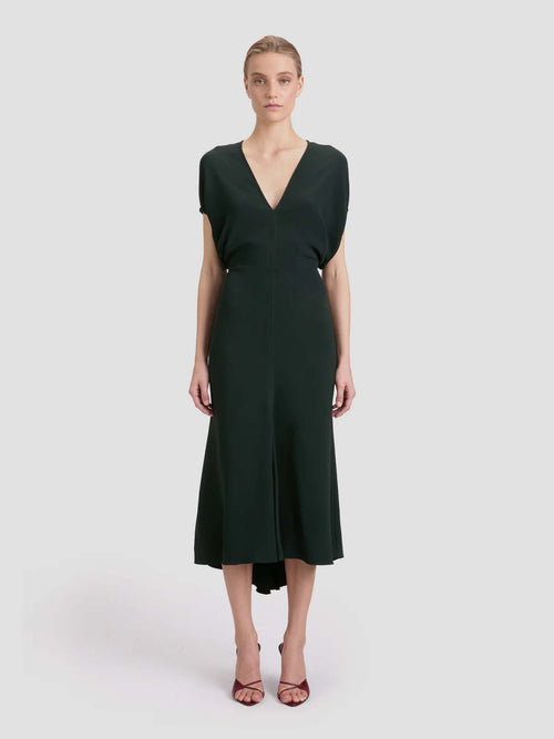 Victoria Beckham Blouson Detail Mini Vneck Dress