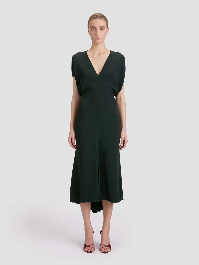 Victoria Beckham Blouson Detail Mini Vneck Dress