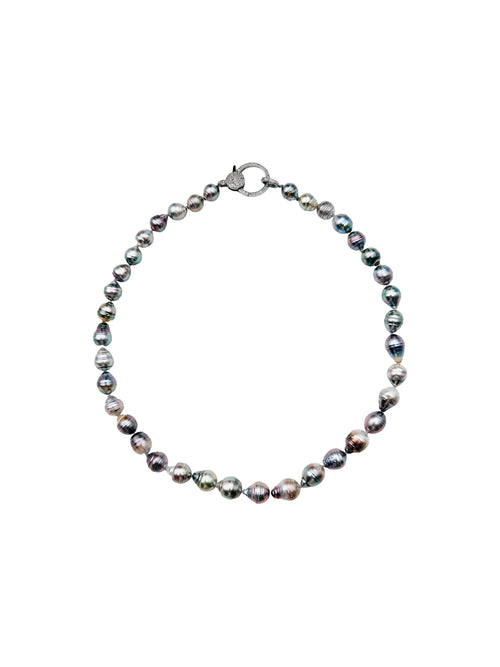 JMNYC Ombre Tahitian Pearl Necklace with Large Sterling Silver Diamond Clasp