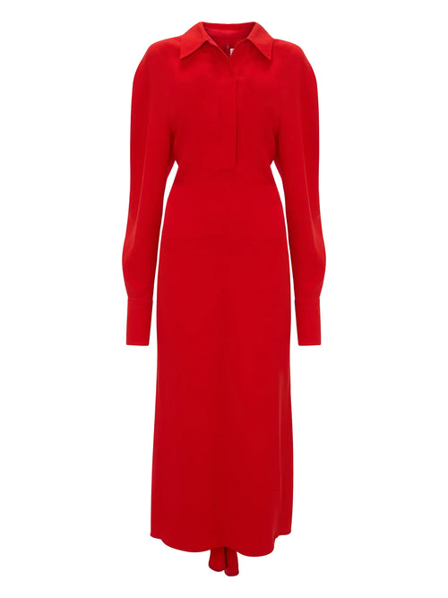 Victoria Beckham Long Sleeve Polo Collar Midi Dress