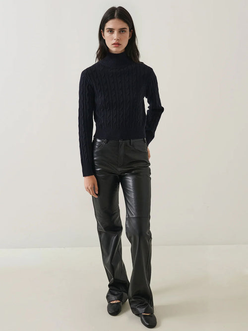 Patrick Assaraf Merino Cable Relaxed Mock Neck