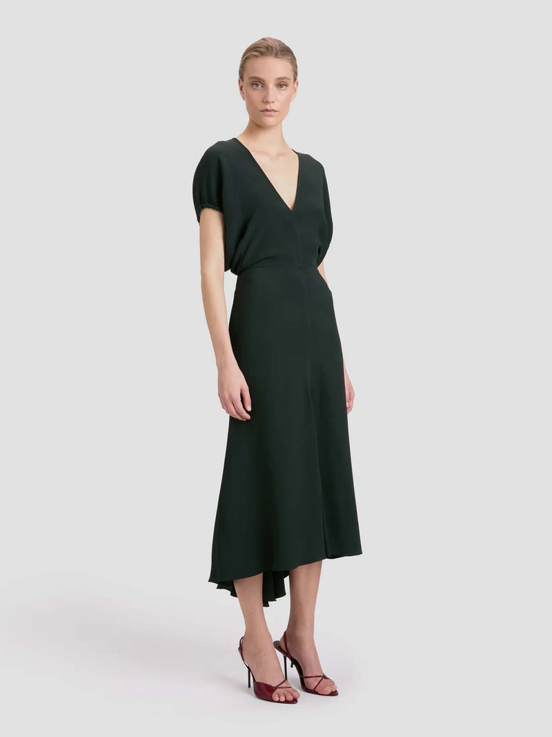 Victoria Beckham Blouson Detail Mini Vneck Dress