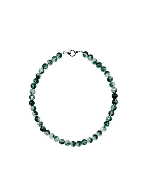 JMNYC Green Phantom Quartz Ball Necklace with Sterling Silver and Diamond Clasp