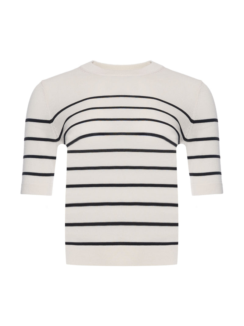 Patrick Assaraf Short Sleeve Cupro Stripe Sweater