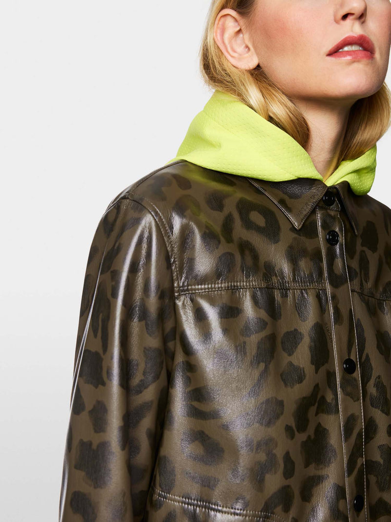 Marc Cain Sports Faux Leather Shirt with Leopard Print