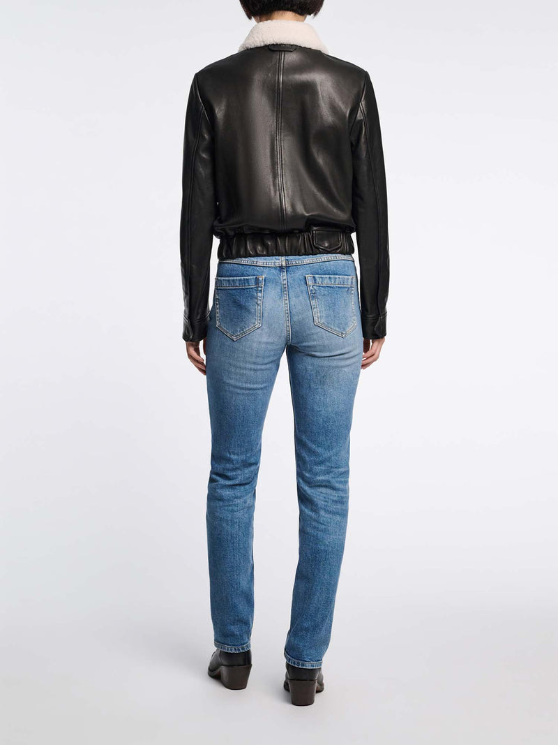 Dorothee Schumacher Sleek Statement Leather Jacket with Shearling Collar