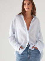 Patrick Assaraf Linen Stripe Boyfriend Shirt