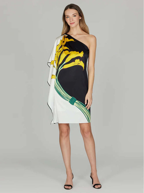 Mi Jong Lee Calla Lily One Shoulder Dress