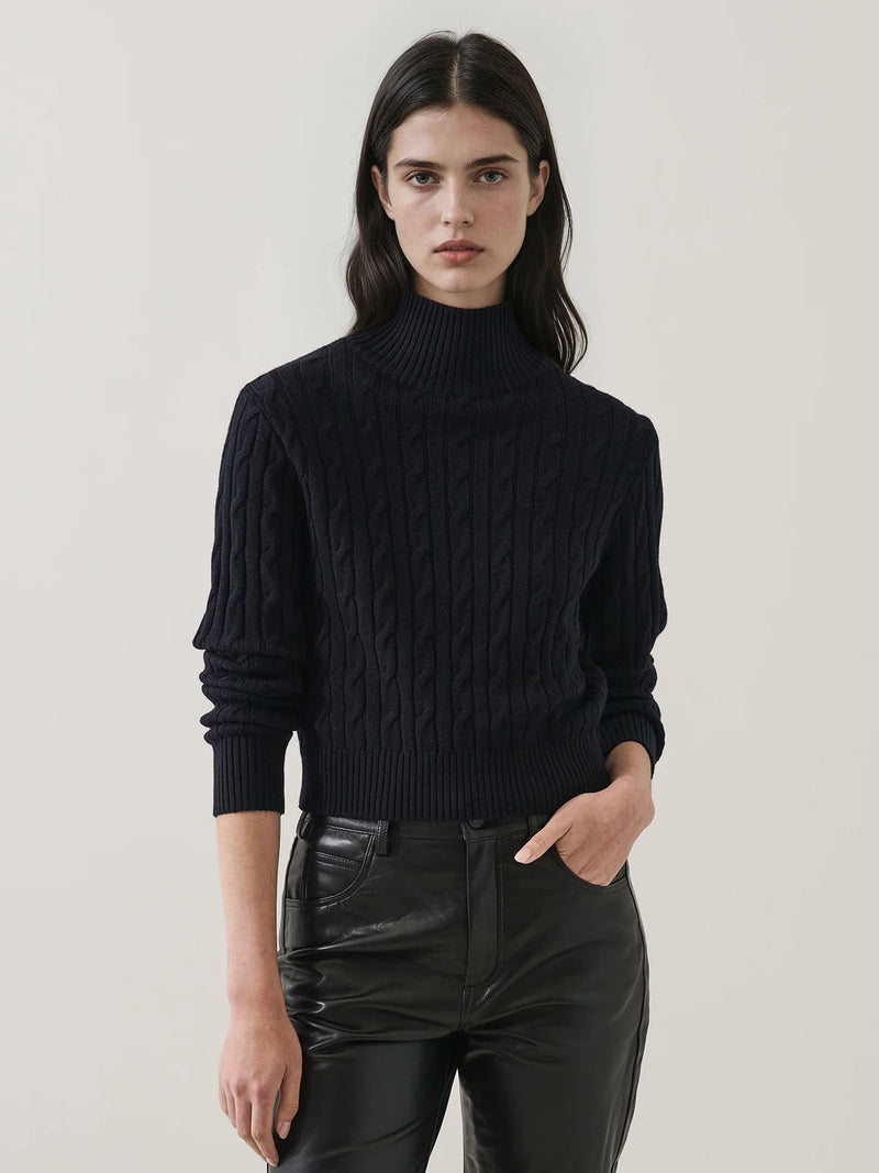 Patrick Assaraf Merino Cable Relaxed Mock Neck