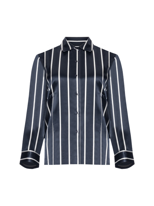 Patrick Assaraf Long Sleeve Silk Satin Boyfriend Shirt