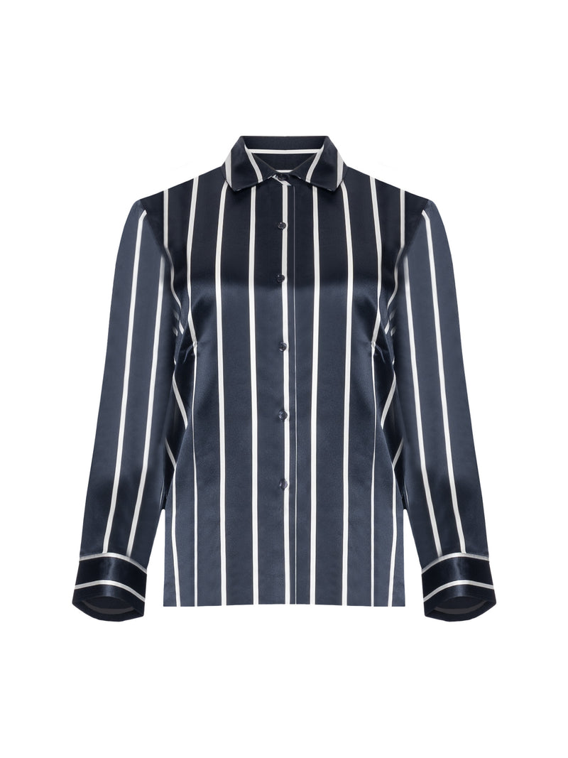 Patrick Assaraf Long Sleeve Silk Satin Boyfriend Shirt