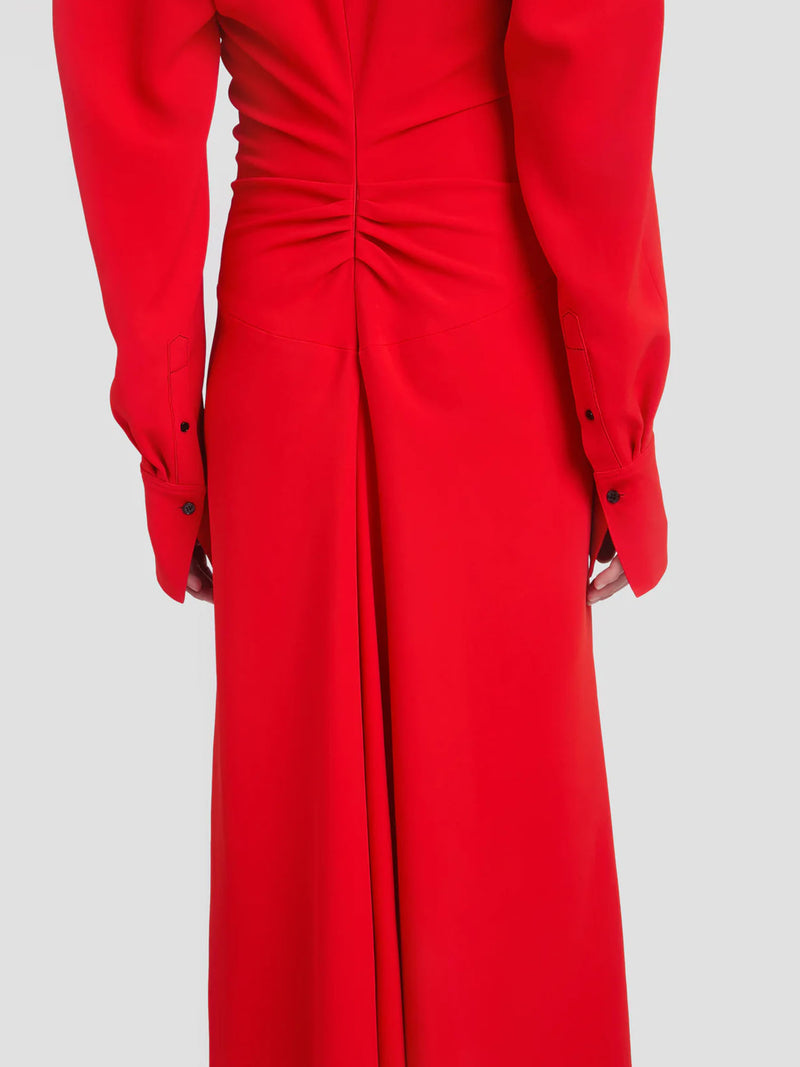 Victoria Beckham Long Sleeve Polo Collar Midi Dress