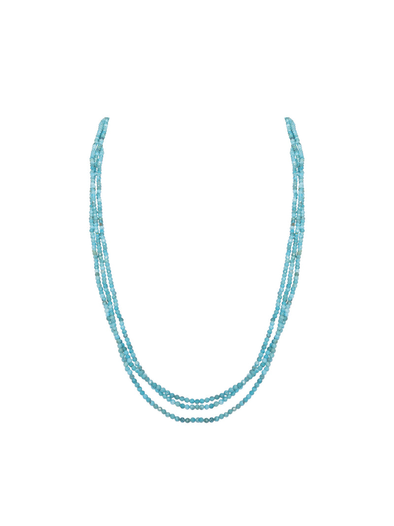 JMNYC 3 Strand Faceted Natural Turquoise Necklace with Diamond Clasp