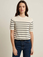 Patrick Assaraf Short Sleeve Cupro Stripe Sweater