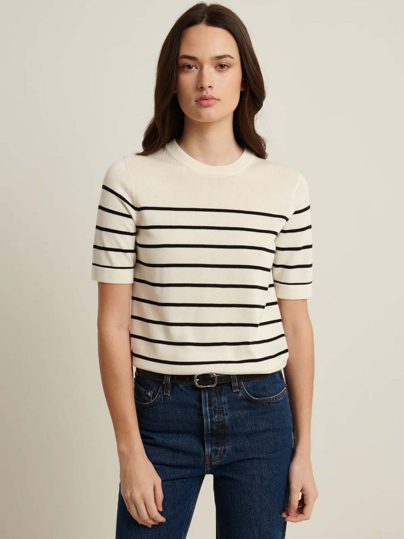 Patrick Assaraf Short Sleeve Cupro Stripe Sweater