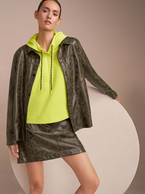 Marc Cain Sports Faux Leather Shirt with Leopard Print