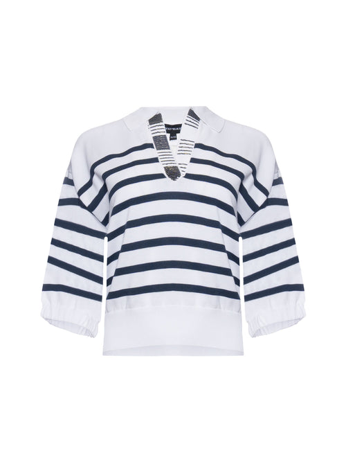 Repeat Striped Polo Neck Sweater