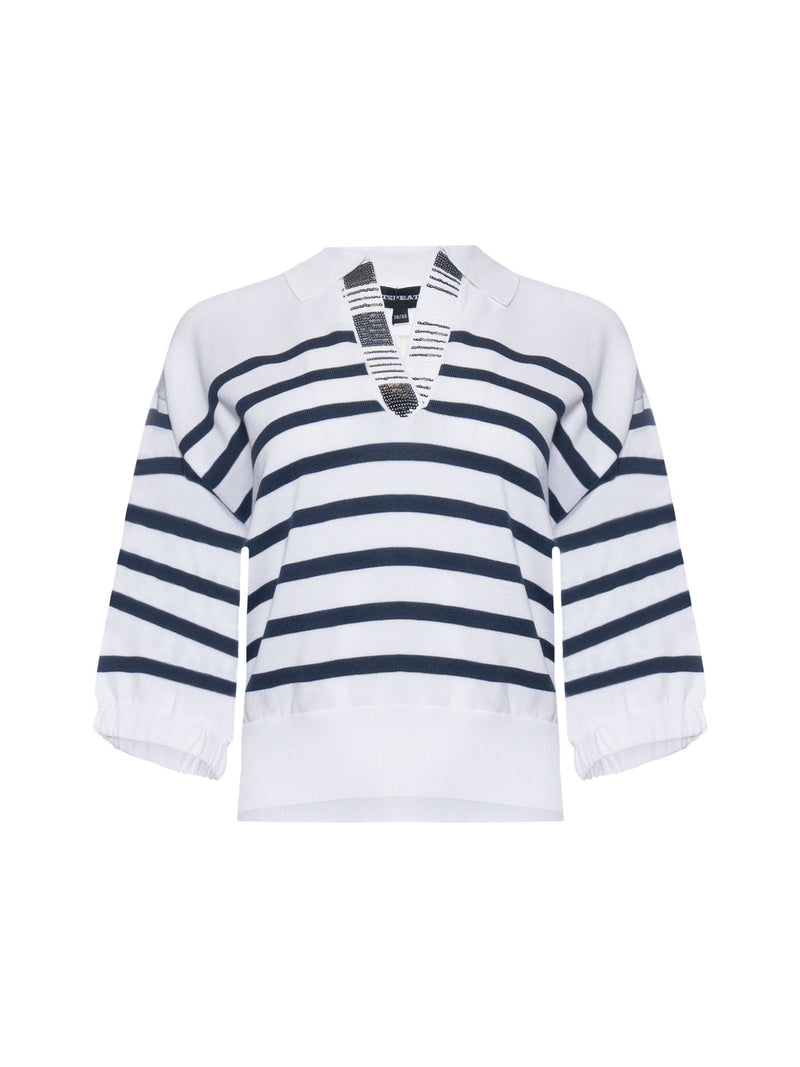 Repeat Striped Polo Neck Sweater