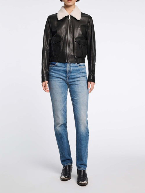 Dorothee Schumacher Sleek Statement Leather Jacket with Shearling Collar