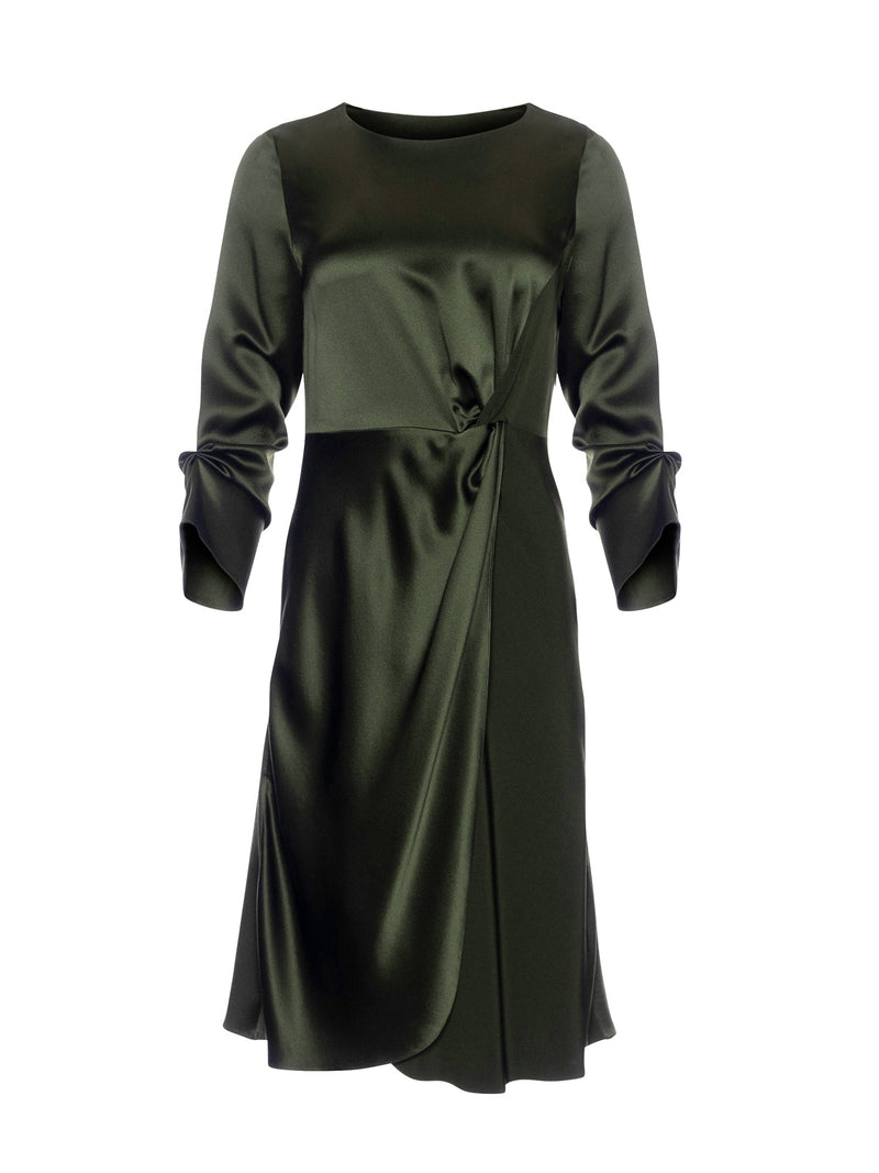 Mi Jong Lee Satin Faux Wrap Dress
