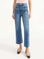 Veronica Beard Dylan High Rise Straight Studded Jean