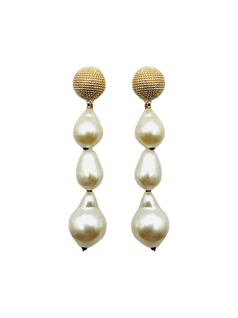 JMNYC Baroque Pearl Gold Faceted Post Earrings
