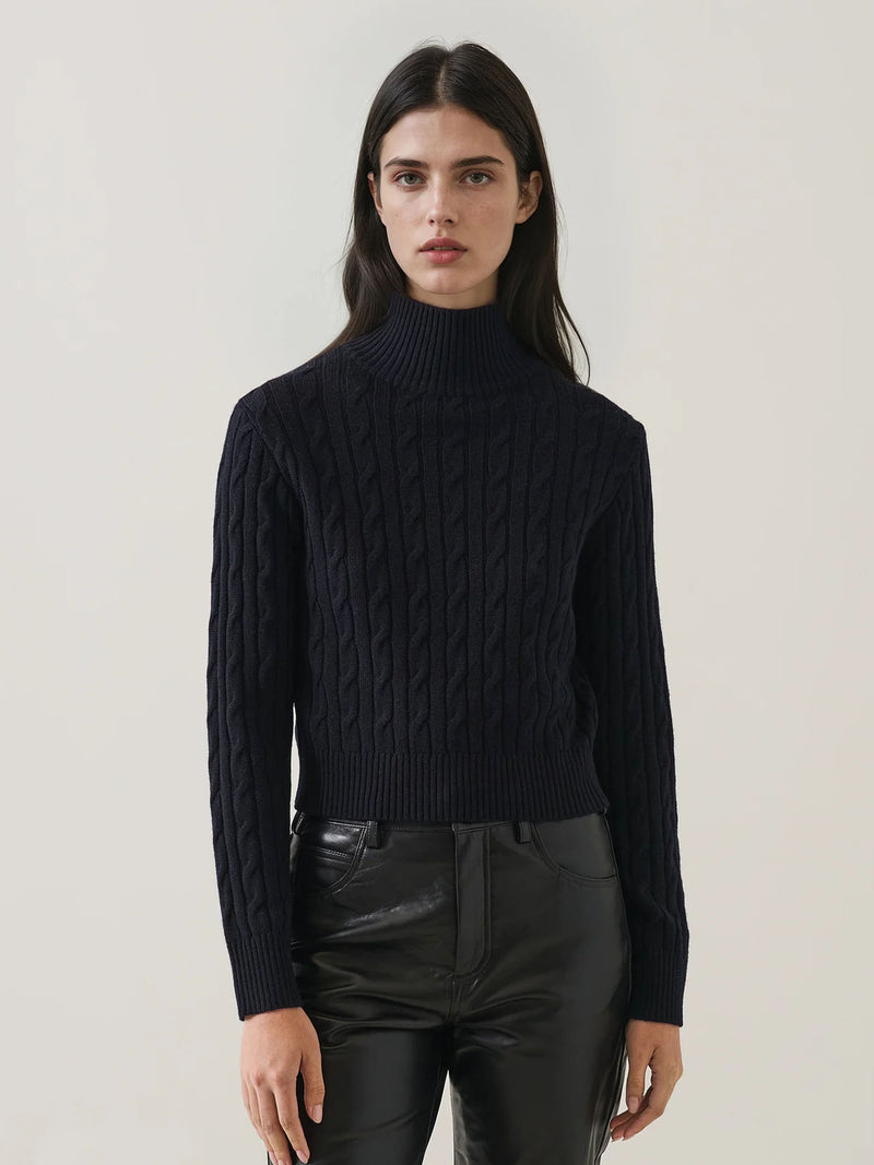 Patrick Assaraf Merino Cable Relaxed Mock Neck
