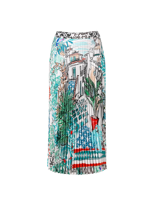 Marc Cain Pleated Printed Midi Skirt