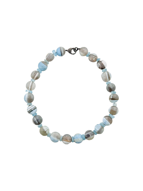 JMNYC Natural Coin Shaped Blue Boulder Opal Necklace