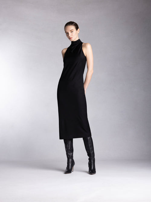 Mi Jong Lee Matte Jersey High Neck Cowl Dress